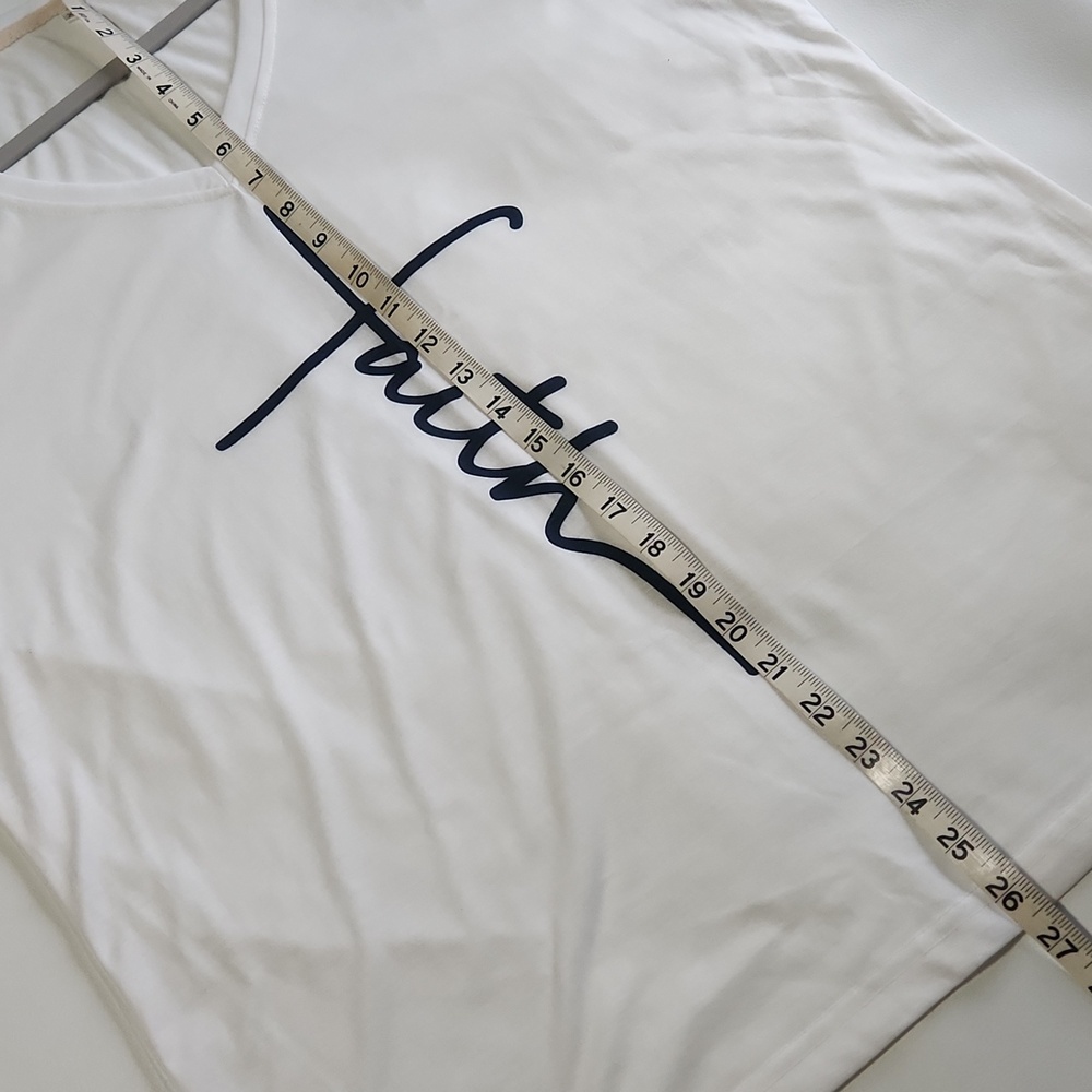 Women's White V-Neck Faith Tee Shirt - Picture 8 of 10